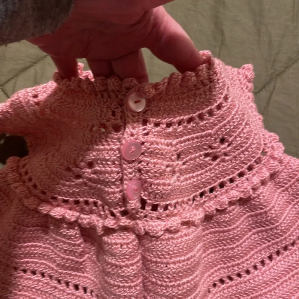 Handmade pink vintage knit baby dress o/s - Picture 12 of 13